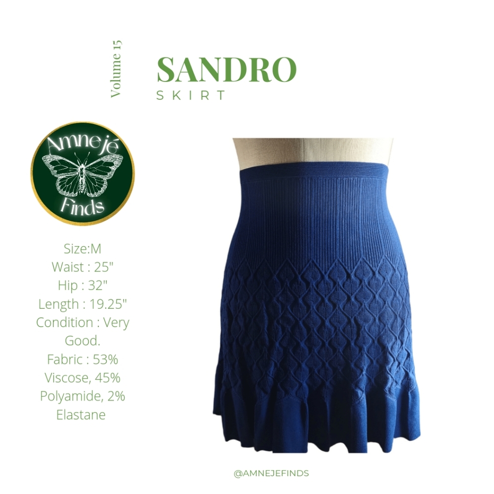 Sandro Blue Embroidered Accent Mini Skirt M
